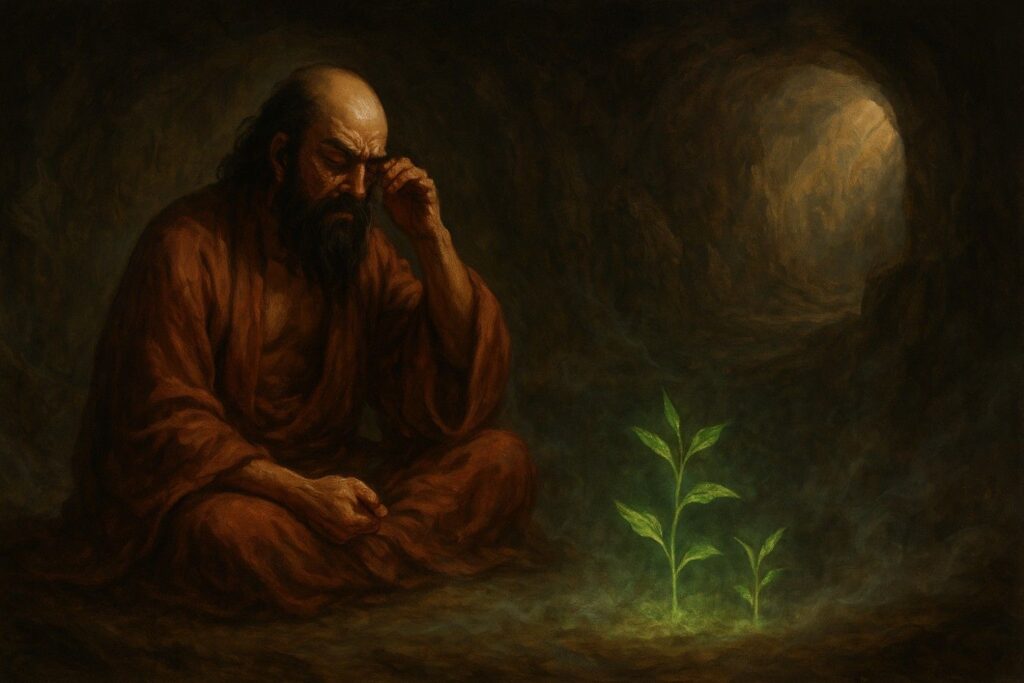 Another captivating legend comes from the world of Buddhism. It is said that around the 5th or 6th century CE, the monk Bodhidharma, the founder of Zen Buddhism, vowed to meditate for nine years without sleep. Toward the end of his marathon meditation, overwhelmed by fatigue, he tore off his own eyelids in frustration.