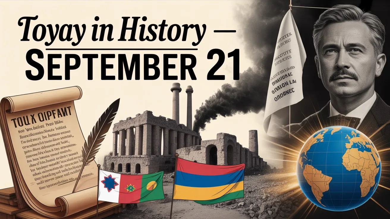 Today in History — September 21 spotlights decisive battles, sudden political turns and cultural firsts whose consequences echo beyond their day. From late-Roman power struggles and medieval treaties to 20th-century independence moments, industrial disasters and modern acts of political violence,