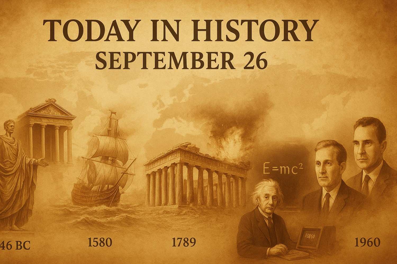 Today in History September 26 highlights Roman vows kept, naval returns, seismic shocks, historic debates and technological leaps whose echoes still shape law, culture and security.