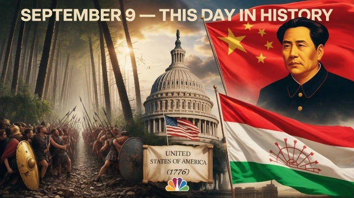 Today in History — September 9 links battlefield shock, nation-building choices, cultural breakthroughs, and media moments. From imperial setbacks and dynastic changes to the founding of states, the rise of broadcast networks, and seismic modern events, this date collects turning points that echo across politics, culture, and technology.