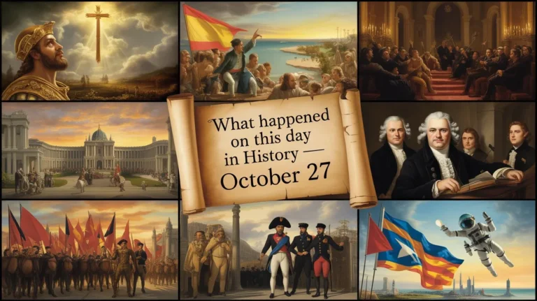 What happened on this day in history October 27? From Constantine’s vision and Amsterdam’s founding to revolutions, independence, and modern tragedies.