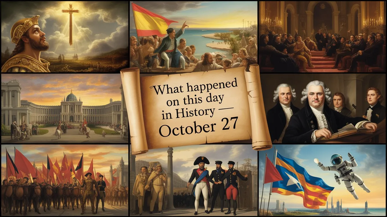 What happened on this day in history October 27? From Constantine’s vision and Amsterdam’s founding to revolutions, independence, and modern tragedies.