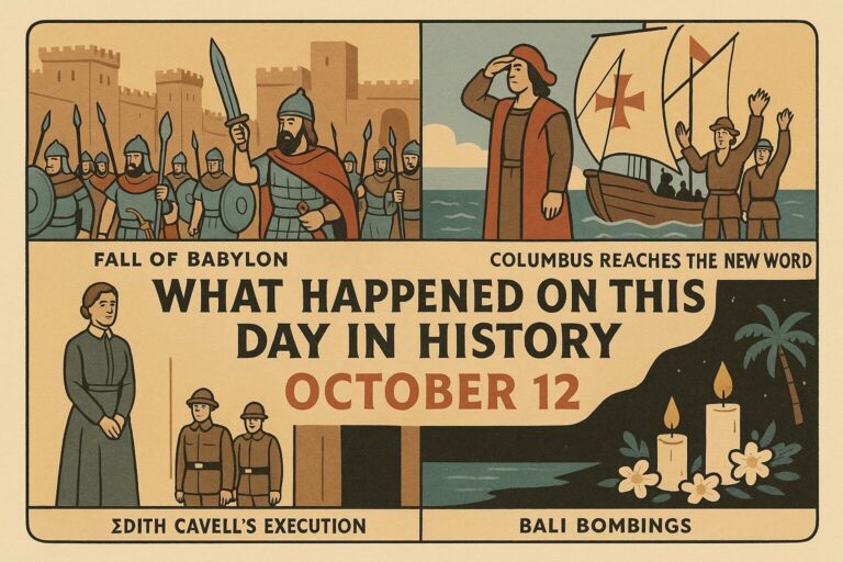 Explore what happened on this day in history October 12 — from ancient empires and world wars to Nobel Prizes, revolutions, and remarkable human achievements across time.