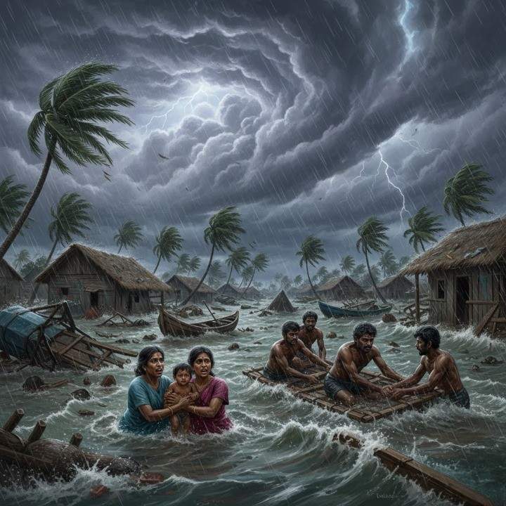 A devastating 1978 cyclone tearing across eastern Sri Lanka.