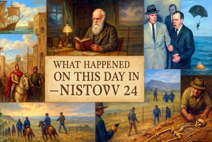Read a compact chronicle of inventions, uprisings and discoveries: What happened on this day in history November 24 highlights Darwin’s Origin, Lucy and Cold War drama.