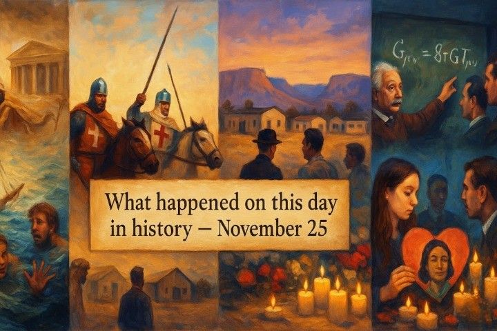 Timelines of disaster, invention and politics sit side by side: What happened on this day in history November 25 — a concise guide to events that shaped public life.