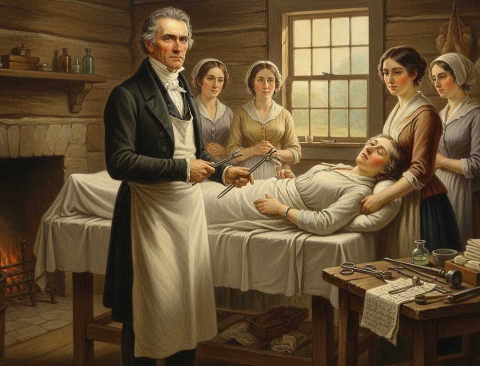 A detailed 19th-century medical illustration set in rural Kentucky, 1809.