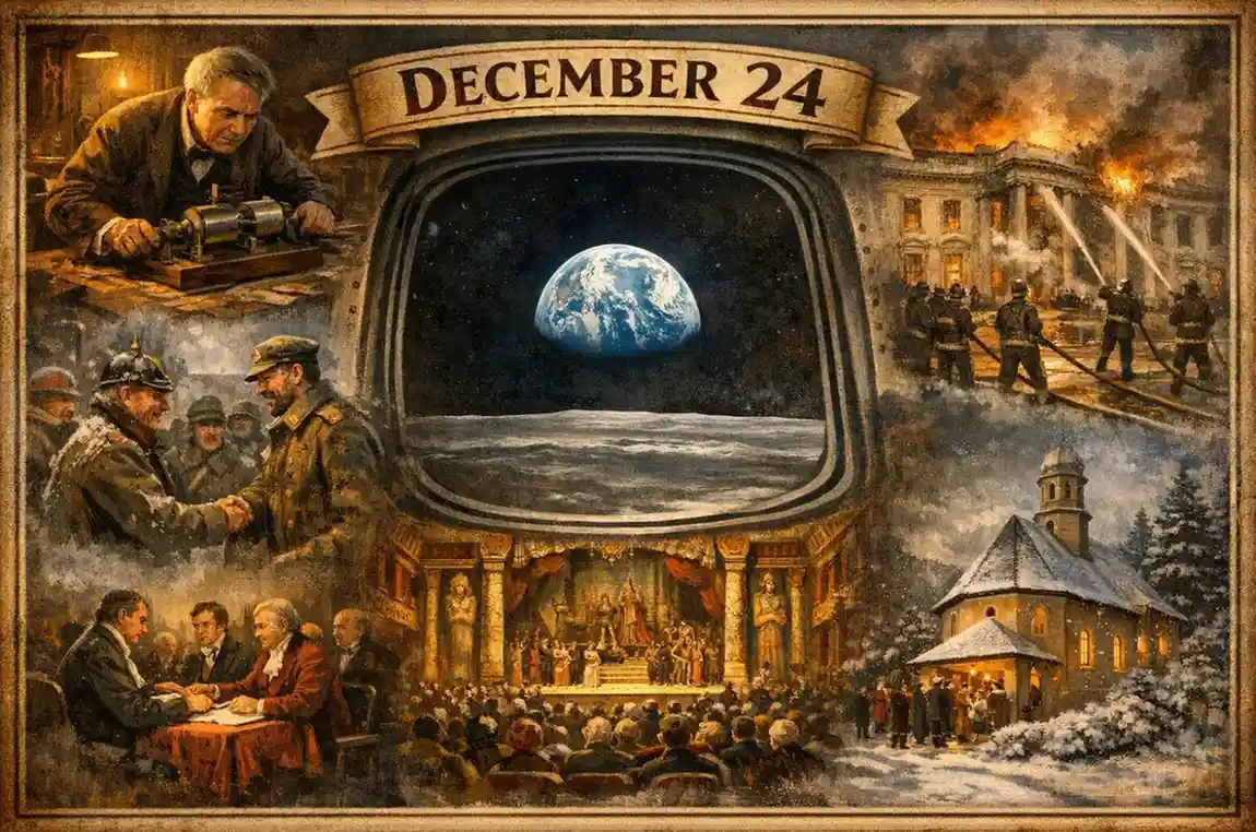 Explore the legacy of what happened on this day in history December 24, featuring Edison's phonograph patent and the first-ever radio broadcast.
