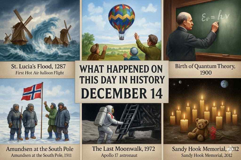 A day of earth-shaking discoveries and profound tragedies. What happened on this day in history December 14 covers Planck's quantum theory (1900) and the Sandy Hook shooting (2012).
