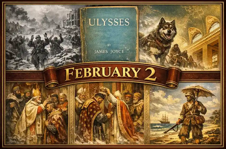 Witness the milestones of world power and see what happened on this day in history February 2, from the birth of the Holy Roman Empire to the fall of Stalingrad.