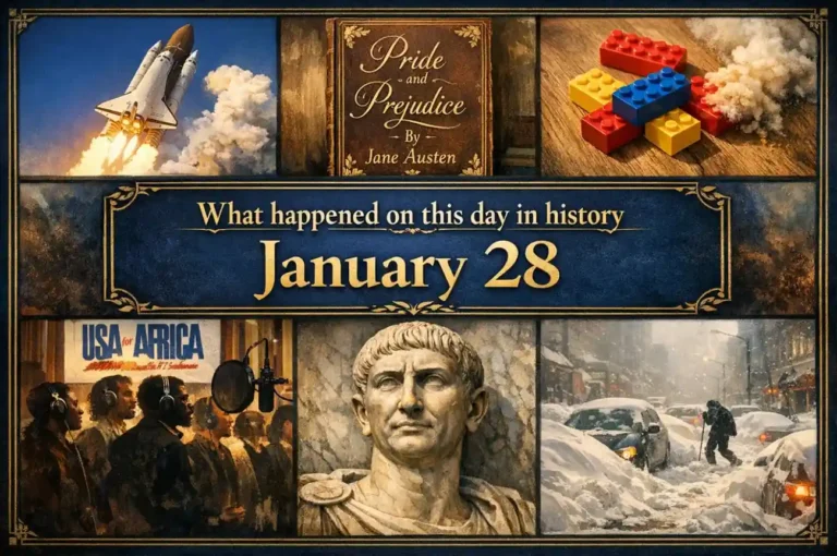 Examine the broad scope of what happened on this day in history January 28, featuring the coronation of Emperor Trajan and the historic recording of the anthem "We Are the World."