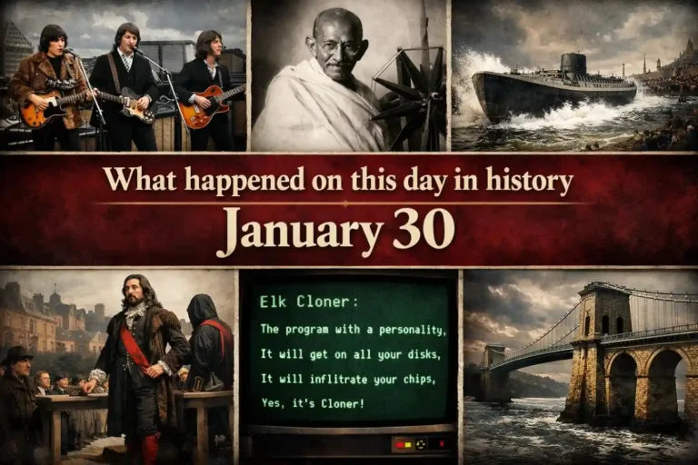 Witness the events of a world-changing date and see what happened on this day in history January 30, from the rooftop concert of the Beatles to the death of Gandhi.