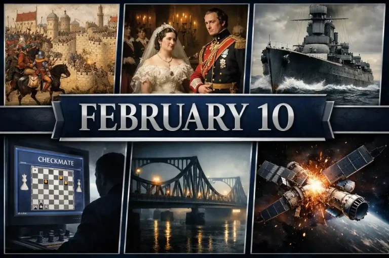Analyze the social and technological shifts of what happened on this day in history February 10, featuring the HMS Dreadnought and the first computer chess victory.
