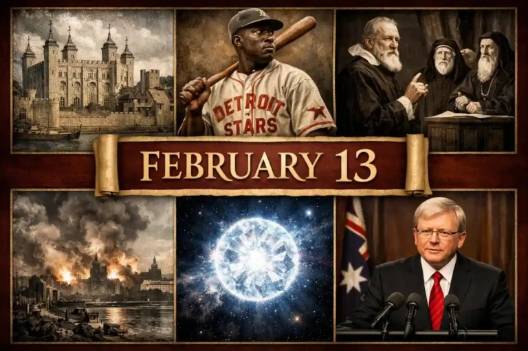 Observe the political and social milestones of what happened on this day in history February 13, including the formation of the Negro National League and the National Apology in Australia.