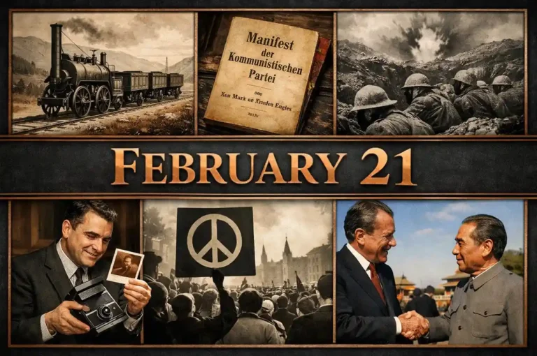 Explore the pivotal military and political shifts of what happened on this day in history February 21, from the Battle of Verdun to Nixon's visit to China.