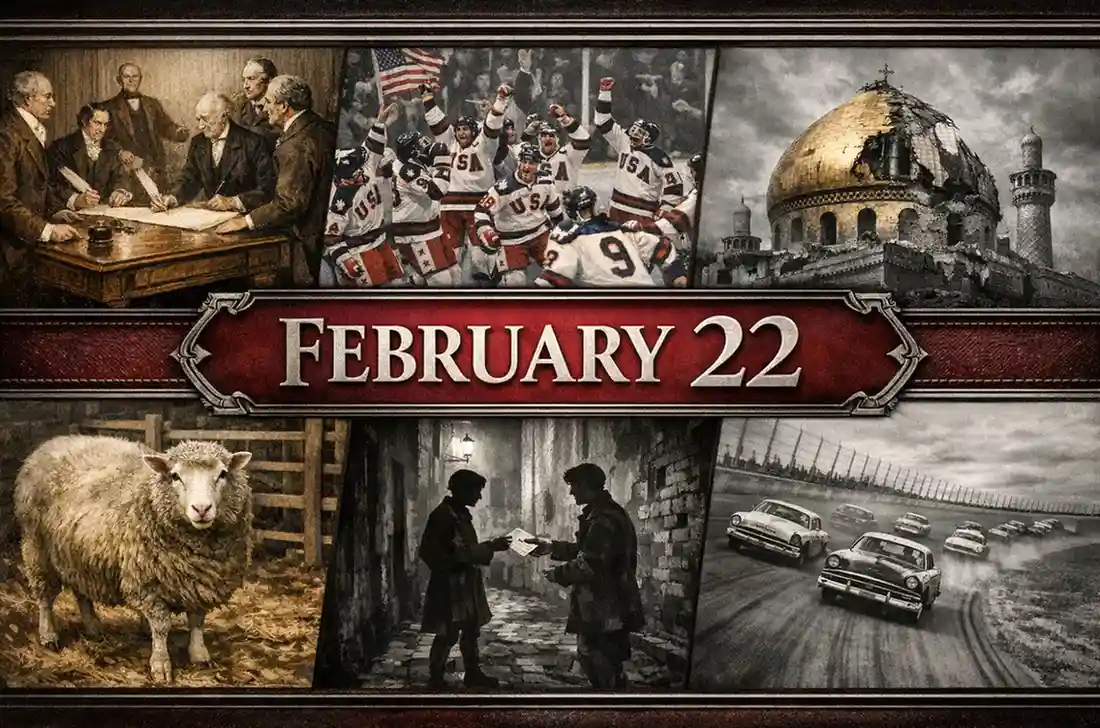 Study the historic social and technological breakthroughs of what happened on this day in history February 22, featuring the cloning of Dolly and the first Woolworth store.