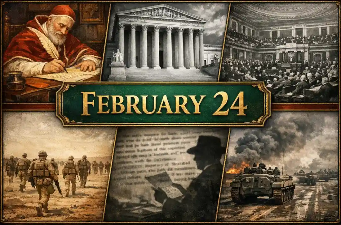 Discover the pivotal legal and temporal shifts of what happened on this day in history February 24, from the Gregorian calendar to judicial review.