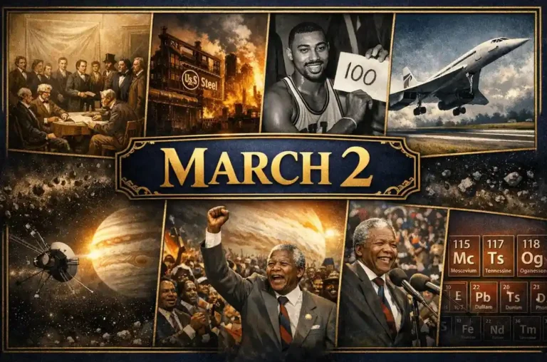 Explore the groundbreaking cultural and athletic milestones of what happened on this day in history March 2, featuring Wilt Chamberlain’s 100 points and the Concorde’s first flight.
