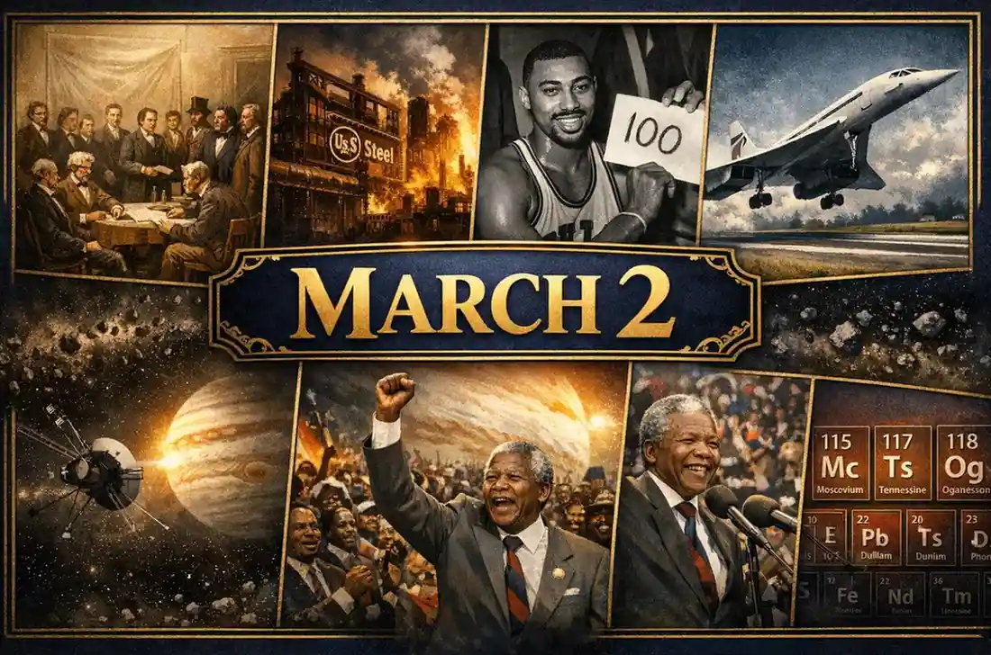 Explore the groundbreaking cultural and athletic milestones of what happened on this day in history March 2, featuring Wilt Chamberlain’s 100 points and the Concorde’s first flight.