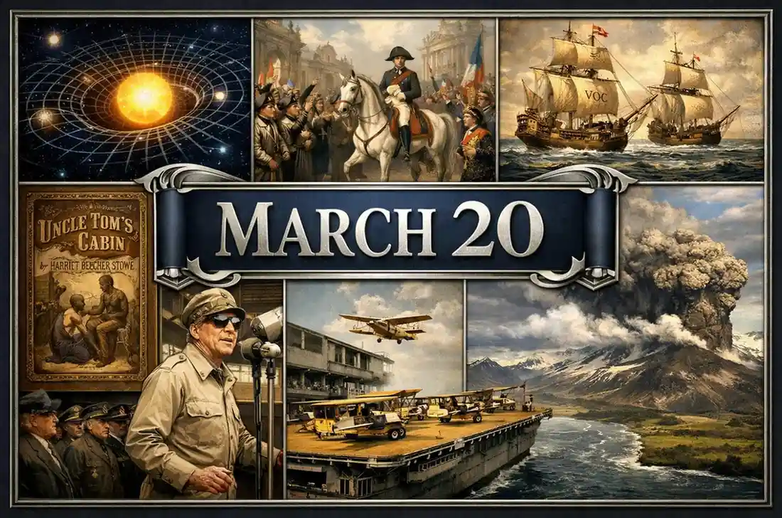 Examine the dramatic returns and military milestones found in what happened on this day in history March 20, featuring Napoleon's return and the first U.S. aircraft carrier.