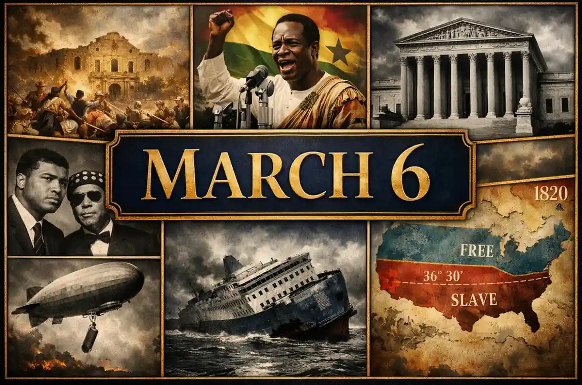 Trace the landmark legal and civil rights struggles of what happened on this day in history March 6, featuring the Dred Scott decision and Muhammad Ali’s name change..