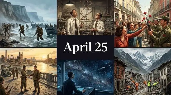 from ANZAC Cove in 1915 to Watson & Crick in 1953. What happened on this day in history April 25 — every major event covered.
