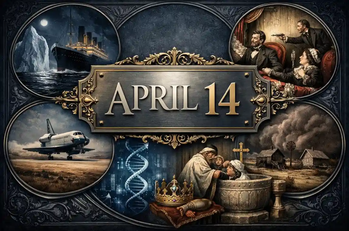 Explore the assassination of Lincoln and the Titanic's collision on this day in history April 14, featuring major national and maritime tragedies.