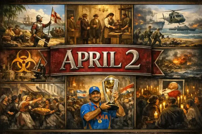 Observe the tragic conflicts and global health milestones of this day in history April 2, including the Falklands War and the COVID-19 pandemic.