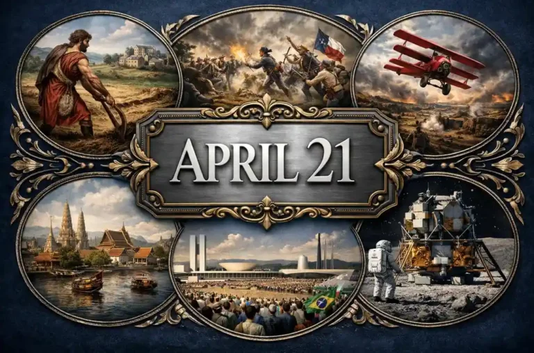 Explore the founding of Rome and the Battle of San Jacinto on this day in history April 21, featuring major ancient and revolutionary milestones.
