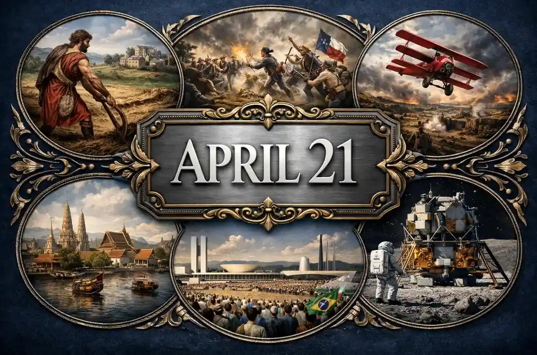 Explore the founding of Rome and the Battle of San Jacinto on this day in history April 21, featuring major ancient and revolutionary milestones.