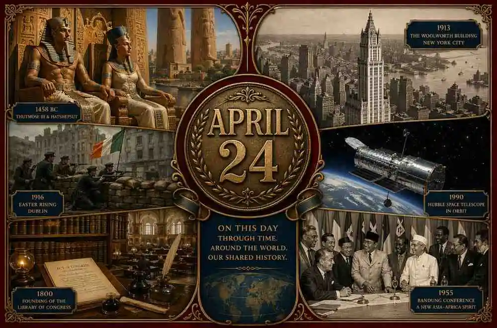 Explore the 1916 Easter Rising and the 1990 launch of the Hubble Space Telescope on this day in history April 24, highlighting major political and scientific shifts.