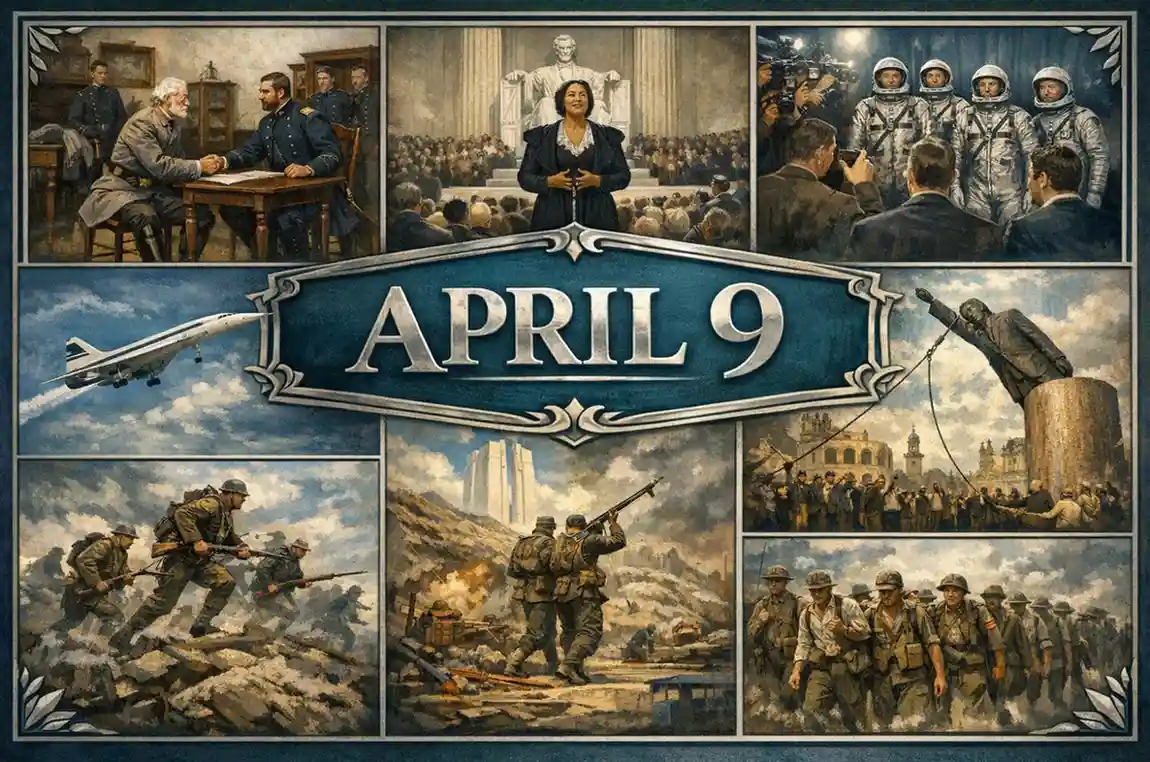 Relive the surrender at Appomattox and the fall of Baghdad on this day in history April 9, featuring major military and political resolutions.