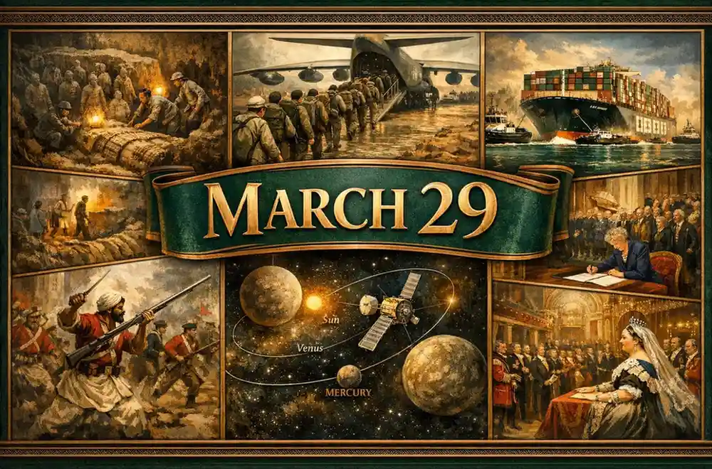 Observe the historical rebellions and industrial milestones of this day in history March 29, including the mutiny of Mangal Pandey and the 23rd Amendment.