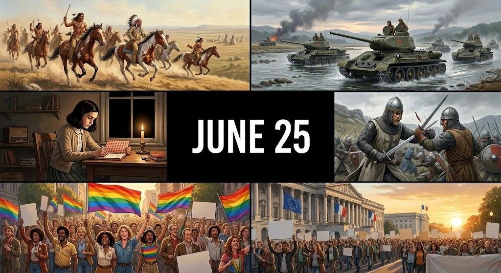 Crucial global moments altered this day in history June 25 as ancient cultures collided and modern human rights movements stepped into the light.