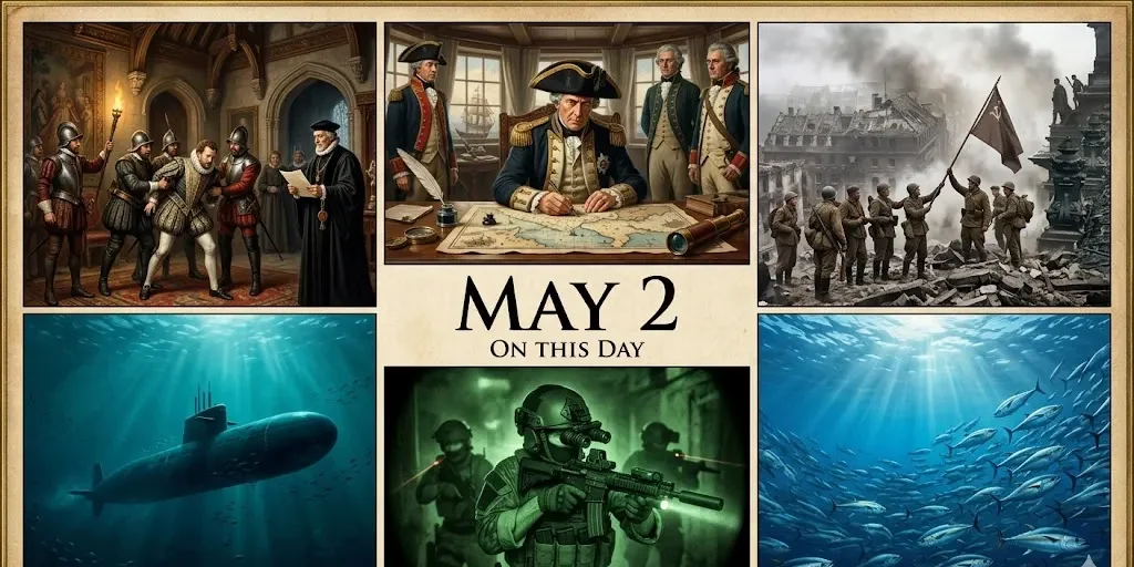Discover what happened on this day in history May 2. Explore the arrest of Anne Boleyn, the sinking of the General Belgrano, and other pivotal May 2 in history facts.