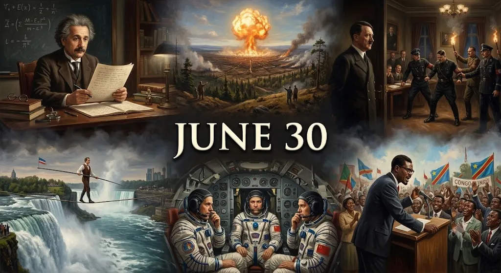 Witness the dramatic events of This Day in History June 30 when Hitler executed his political rivals and the Congo finally broke free from colonial rule.