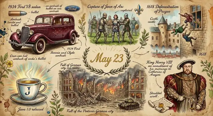 From the iconic ambush of Bonnie and Clyde to Himmler's suicide, see what happened on this day in history May 23 in this gripping guide.
