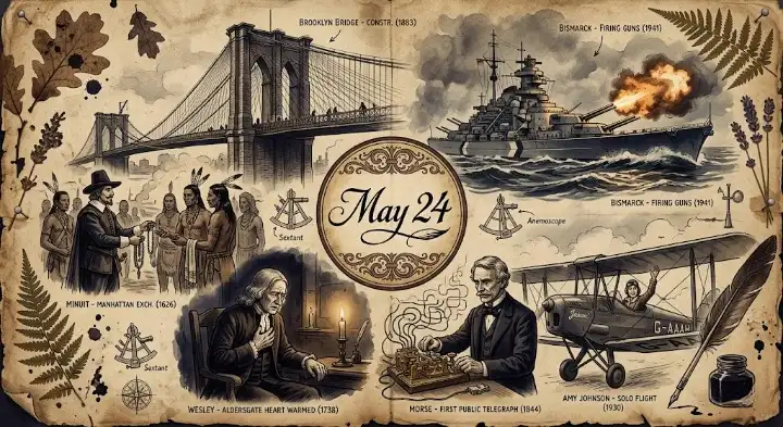 Fascinating facts trace this day in history May 24, highlighting Peter Minuit’s purchase of Manhattan and Samuel Morse’s famous first telegraph.