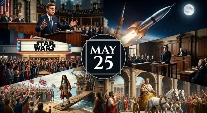 Read the shocking facts from this day in history May 25 when the Star Wars franchise opened, JFK launched the space race, and nations won their freedom.