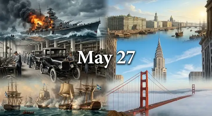 Read about major events on This Day in History May 27 including Peter the Great founding his capital and the dramatic, historic sinking of the Bismarck.