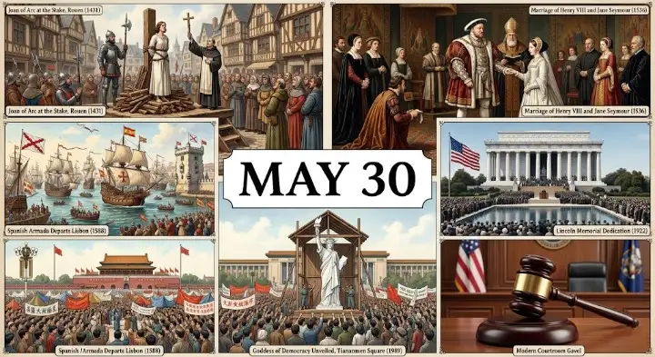 What happened on this day in history May 30? Read about the dramatic fall of Joan of Arc, the 1989 Tiananmen Square protests, and key global events.