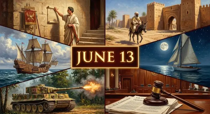 On June 13, the Edict of Milan granted Roman religious freedom. Read this day in history June 13 facts on secret presidential surgeries and WWII robotic blitzes.