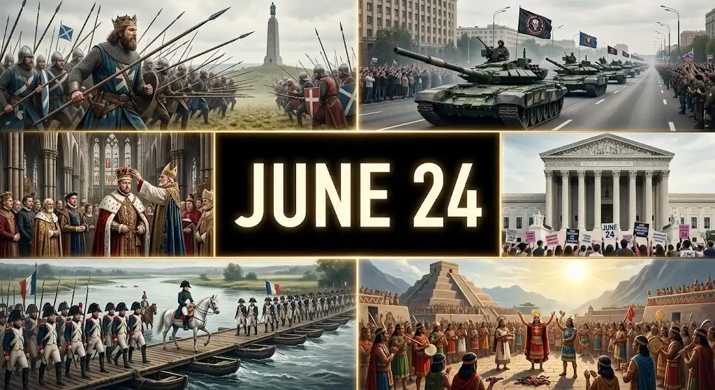 What happened on this day in history June 24? From the fields of Bannockburn to the 2023 Wagner Group march, read about the events shaping our global world.