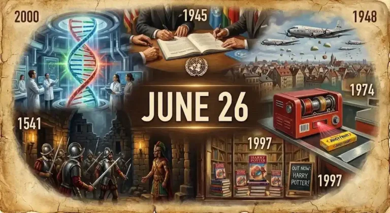 What happened on this day in history June 26? Uncover the true stories behind Berlin's massive airlift, the first barcode, and the debut of Harry Potter.