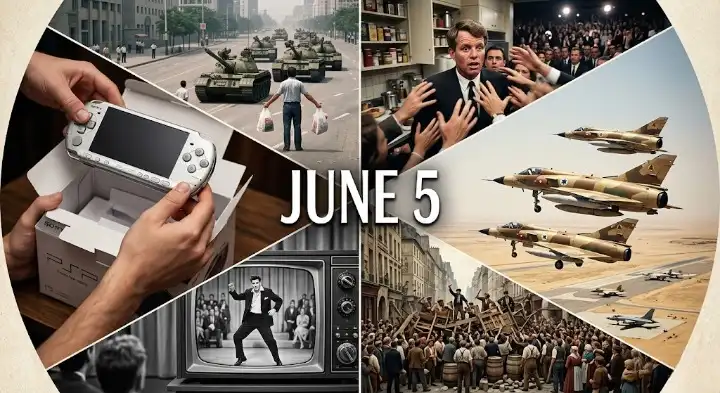 Read about the RFK shooting and how This Day in History June 5 marked the start of the Six-Day War and the iconic defiance of Tank Man in Beijing.