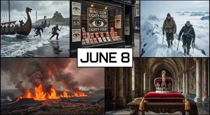 From ancient wars to modern novels, this day in history June 8 brought the brutal sack of Lindisfarne, the publication of 1984, and momentous global changes.