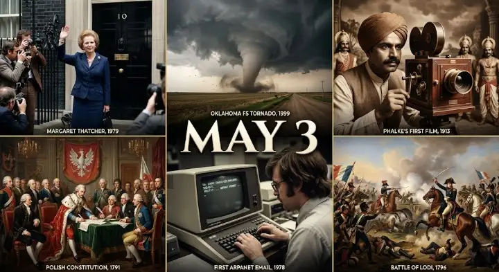 From Margaret Thatcher's 1979 election to the 1999 Oklahoma tornado, This Day in history may 3 catalogs the pivotal moments that shaped our world.