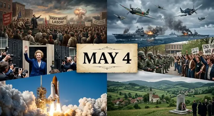 Significant conflicts and political shifts define This Day in history May 4. Review the events, including the Battle of the Coral Sea and the 1919 May Fourth Movement.