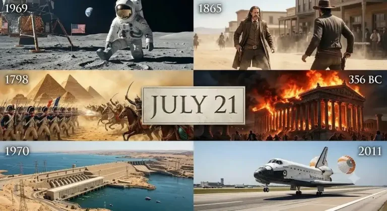 Important moments on this day in history July 21 including the Apollo 11 moonwalk, Civil War battles, and key global political shifts throughout time.