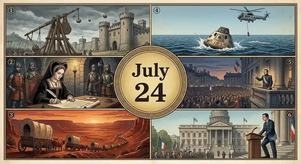 What happened on July 24 in history? This day in history July 24 covers Stirling Castle's fall, Apollo 11's return, and Sri Lanka's Black July riots.